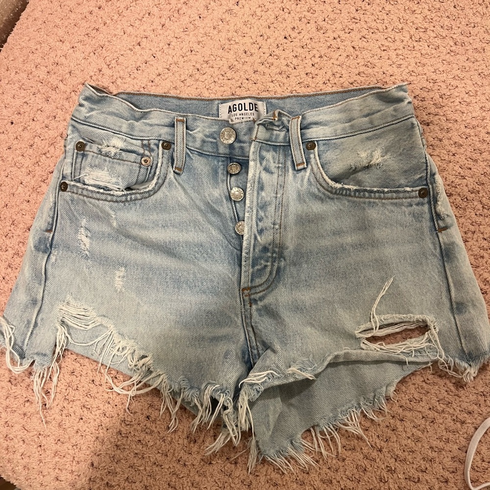Agolde Women's Frayed Light Blue Jean Shorts